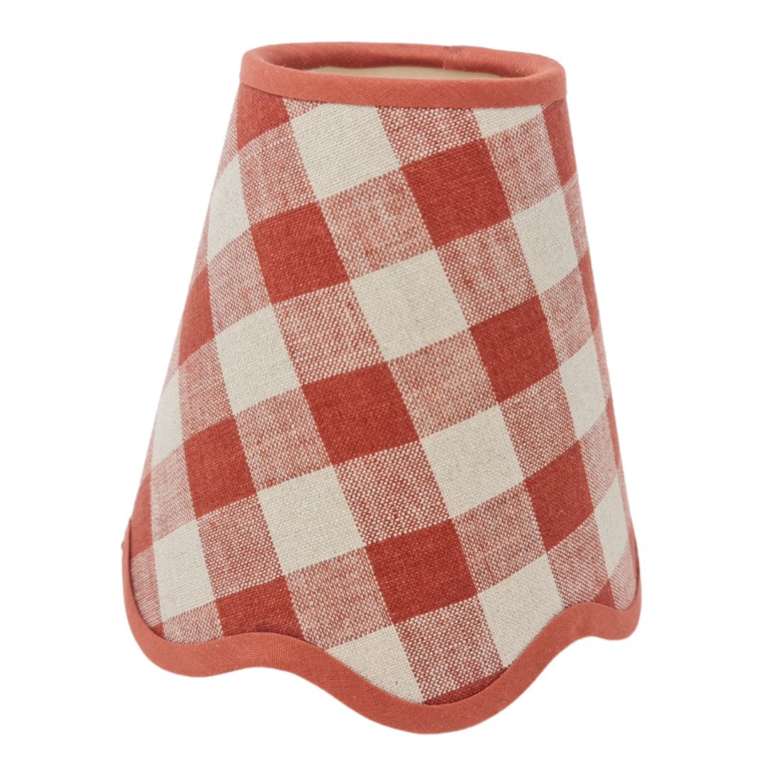 Linen - Tapered Lampshade - Scalloped Edges - Soft Blues & Warm Reds