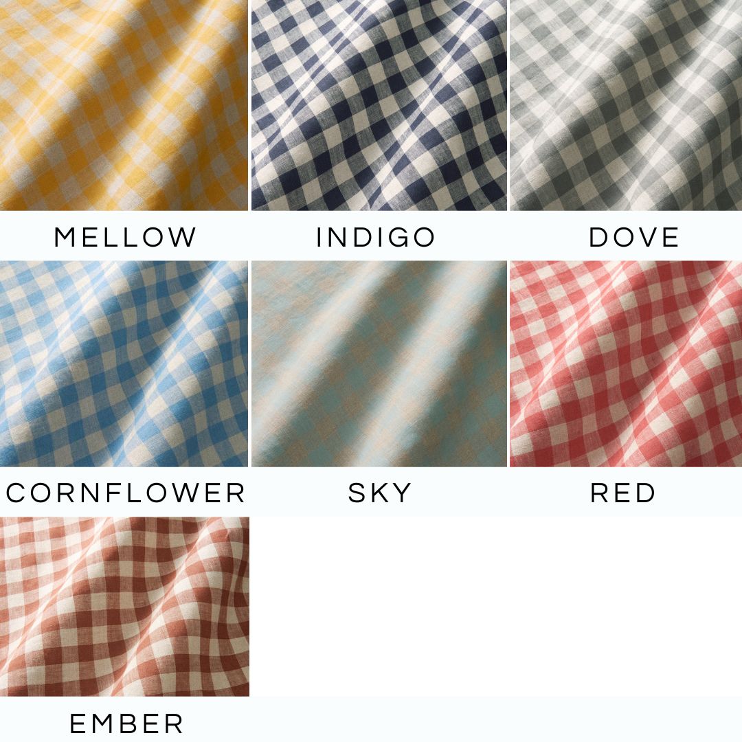 Linen - Tapered Lampshade - Scalloped Edges - Soft Blues & Warm Reds