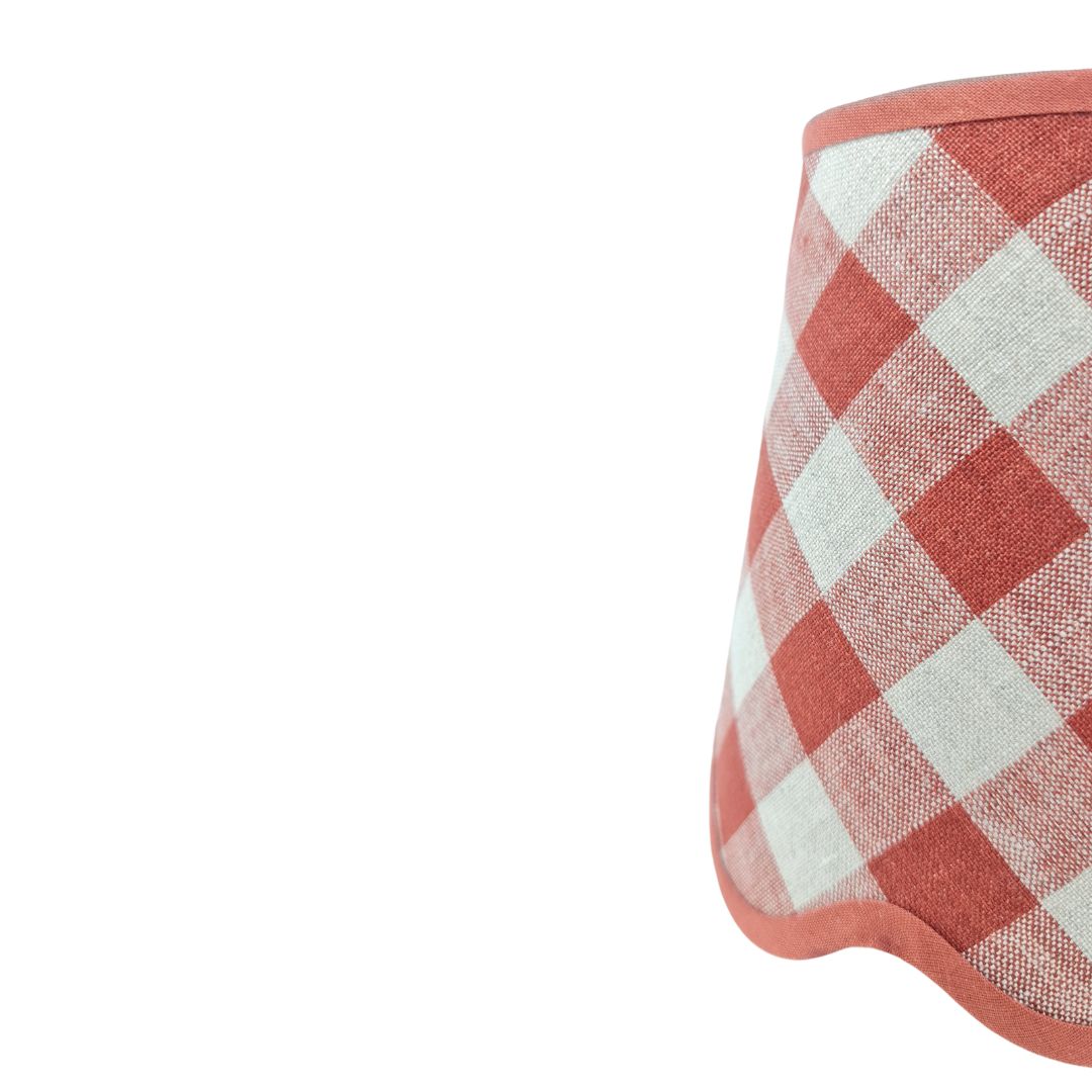 Linen - Tapered Lampshade - Scalloped Edges - Soft Blues & Warm Reds