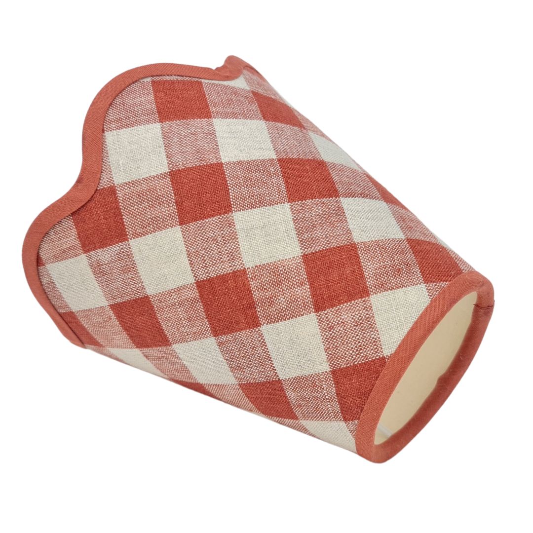 Linen - Tapered Lampshade - Scalloped Edges - Soft Blues & Warm Reds