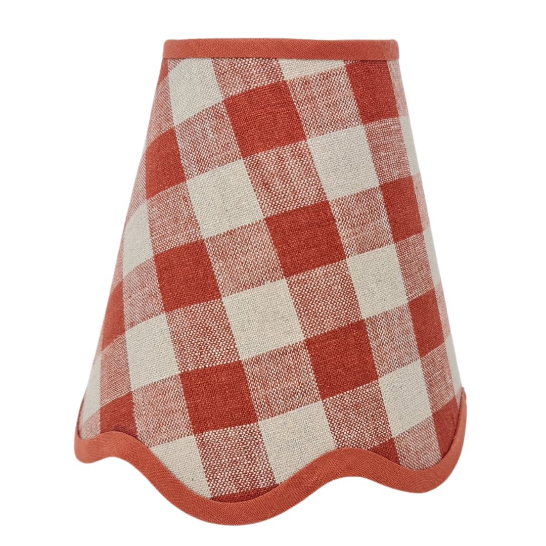 Linen - Tapered Lampshade - Scalloped Edges - Soft Blues & Warm Reds