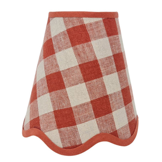 Linen - Tapered Lampshade - Scalloped Edges - Soft Blues & Warm Reds