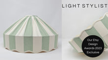 Load and play video in Gallery viewer, STRIPED - ETSY DESIGN AWARDS EXCLUSIVE - CAROUSEL LAMPSHADE - SCALLOPED EDGES, WIDE BASE
